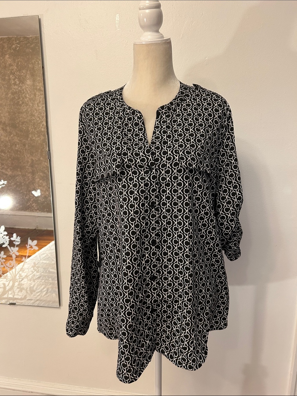 Calvin Klein Black & White CK Logo Button-Down Tunic